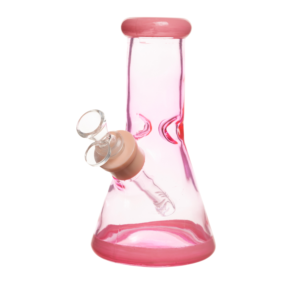 8" 7mm Clear Glass Bong  (Pink)