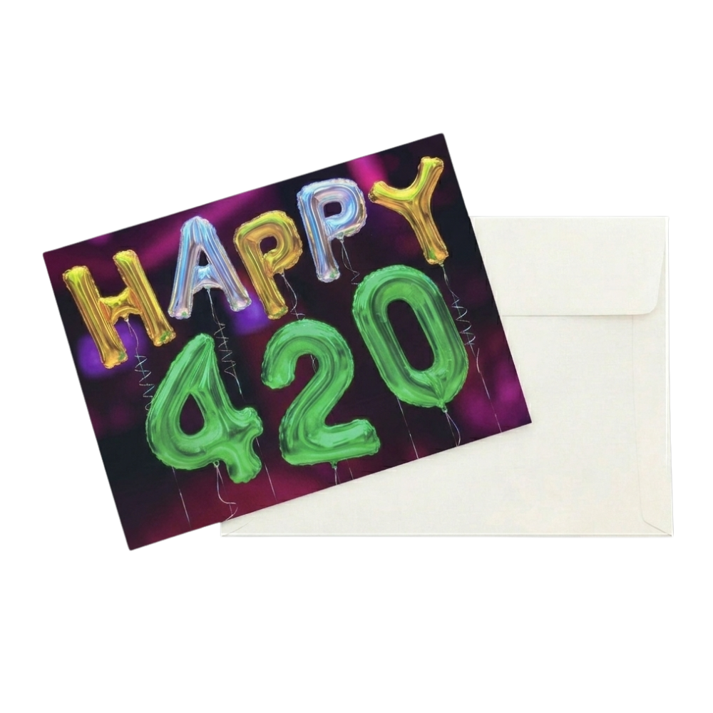 Martian Greetings - Happy 420 - Balloons Greeting Card w/ Envelope